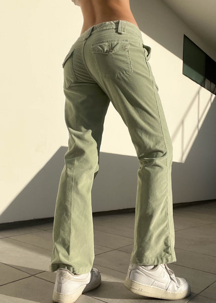 Pastel Green Y2k Flared Cords