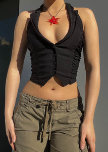 Y2k Black Ruched Halter Vest (S)