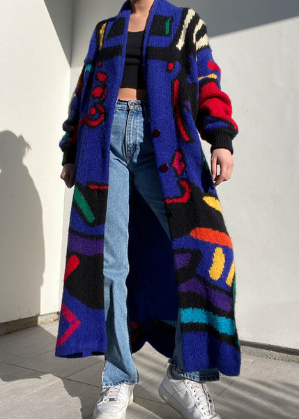 80's Colorful Abstract Wool Coat (M)
