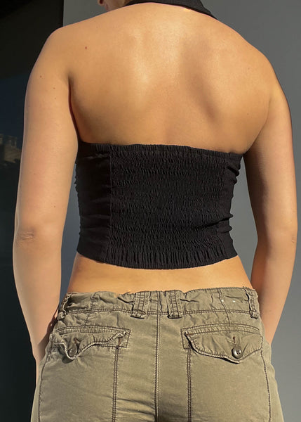 Y2k Black Ruched Halter Vest (S)