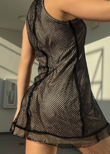 90's Layered Fishnet Mesh Mini Dress (S)