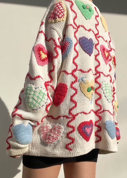 80's Crochet Sweetheart Cardigan (L)
