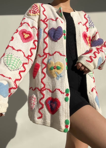 80's Crochet Sweetheart Cardigan (L)