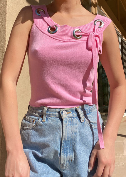 Late 90's Pink Grommet Knit Top (S-M)