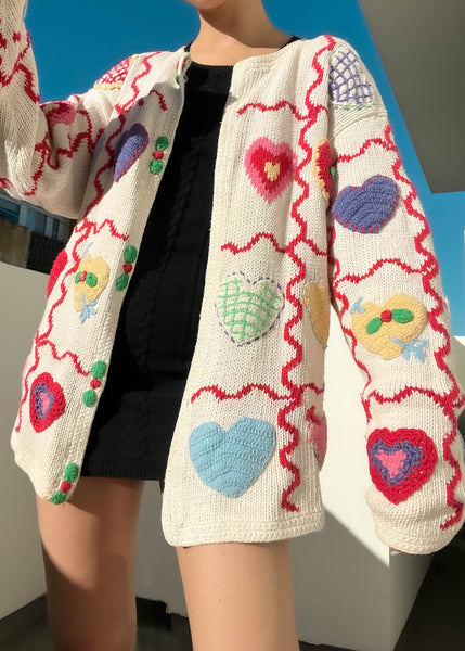 80's Crochet Sweetheart Cardigan (L)