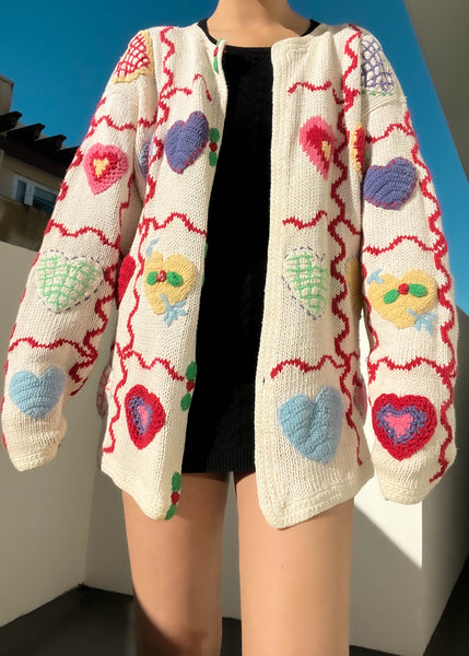 80's Crochet Sweetheart Cardigan (L)