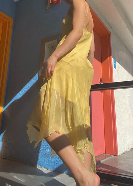 Y2k Pastel Yellow Fairy Midi Gown (S)
