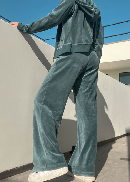 Faded Teal Y2k Velour Tracksuit (M)