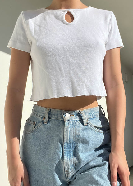 90's White Cut-Out Baby Tee (M)