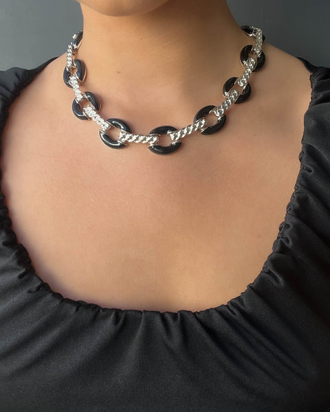 Anne Klein Silver + Black Link Choker