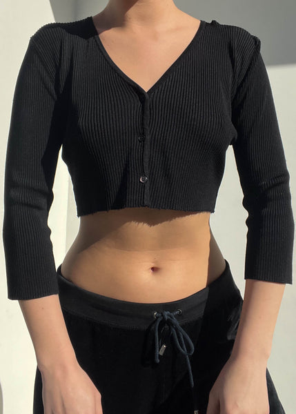 Y2k Ribbed Black Cardi (XS-S)