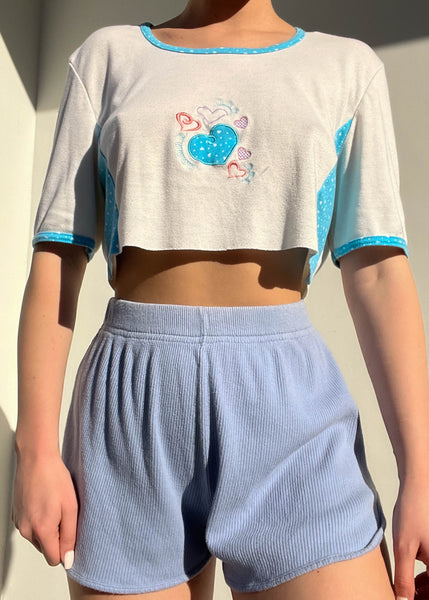 80's Embroidered Hearts Baby Tee (XS)