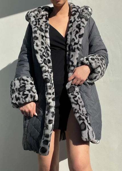 Gray Fuzzy Cheetah Coat (M)