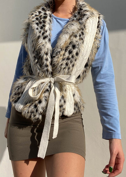Y2k Faux Fur & Cream Knit Vest (S)