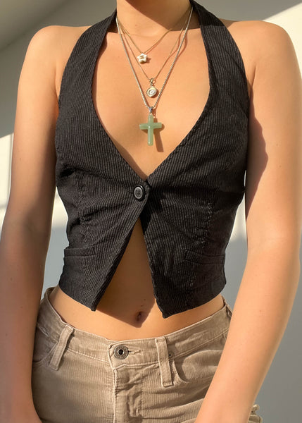 Y2k Pinstripe Halter Vest (M)