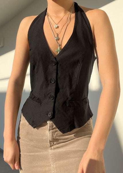 Y2k Black Halter Vest (L)