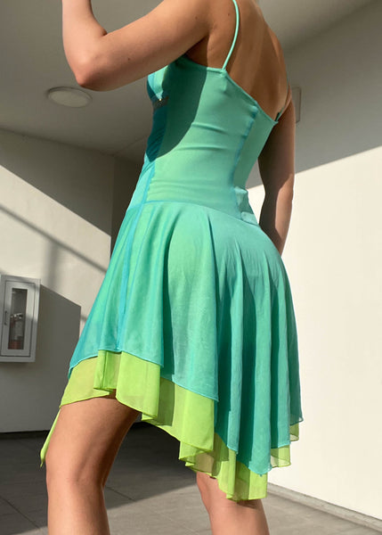 Y2k Blue & Green Fairy Mini Dress (S)