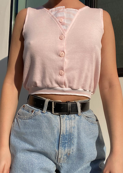 80's Baby Pink Button Tank (S)