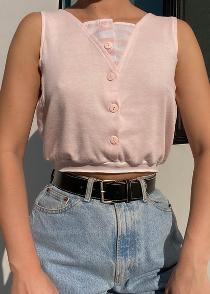 80's Baby Pink Button Tank (S)
