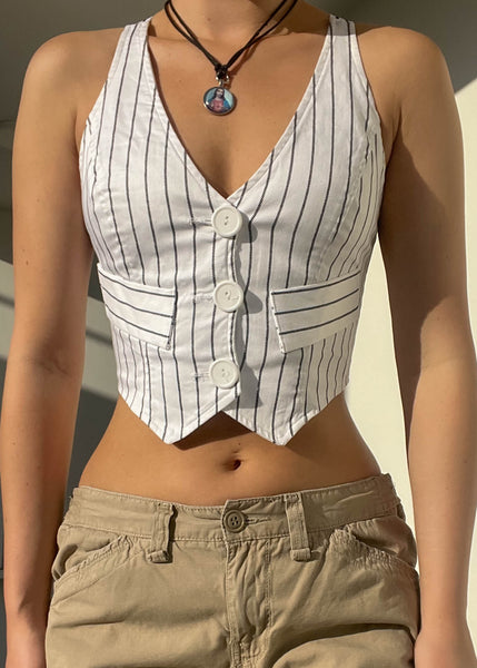 Y2k White Pinstripe Vest (XS)