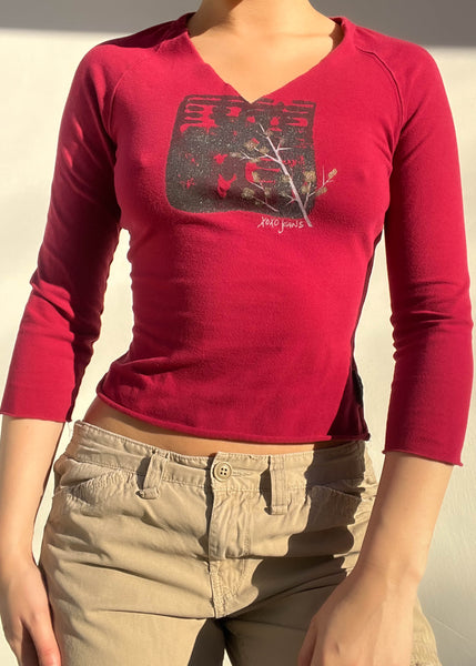 Red Y2k Xoxo Jeans Top (S)