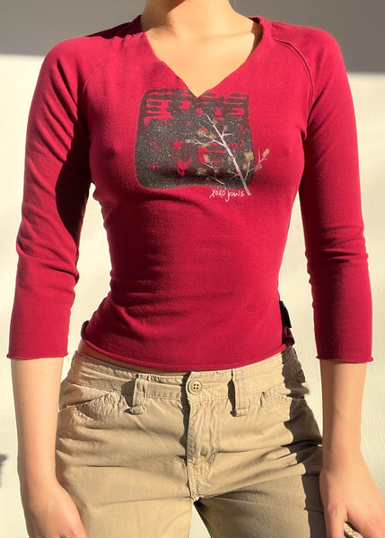 Red Y2k Xoxo Jeans Top (S)