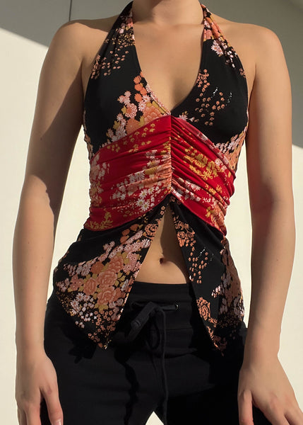 2000's Mixed Print Blossom Halter Top (S)