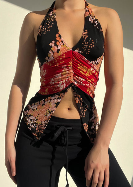 2000's Mixed Print Blossom Halter Top (S)