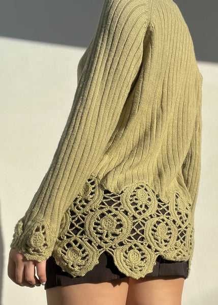 90's Green Ribbed Crochet Knit (L)
