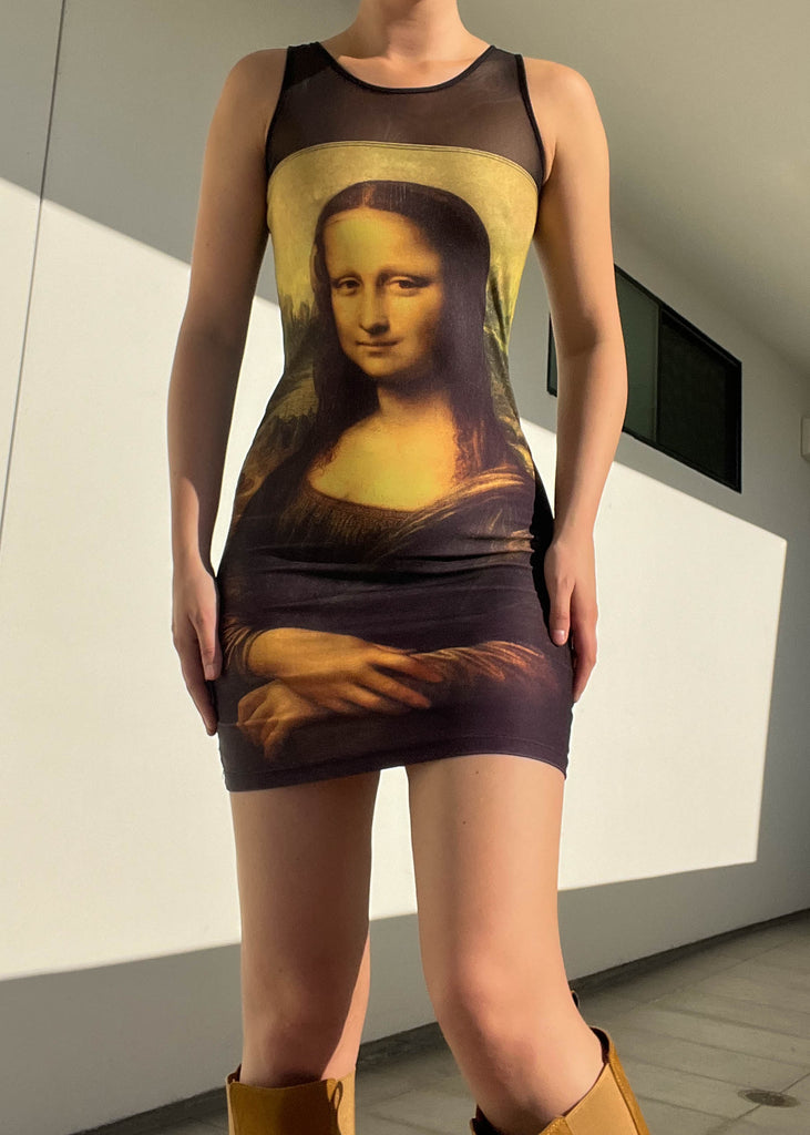 mona mini dress 90's Mona Lisa Graphic Mini Dress (S) – Retro and Groovy