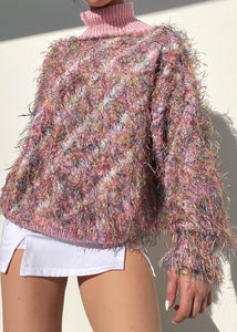 80's Pink and Rainbow Fuzzy Sweater (M)