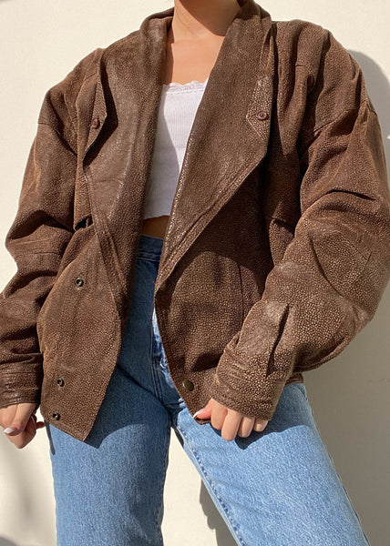80's Brown Leather Bomber Jacket (M-L)