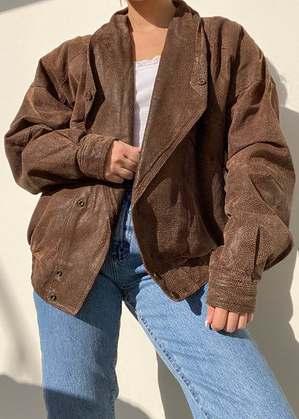 80's Brown Leather Bomber Jacket (M-L)