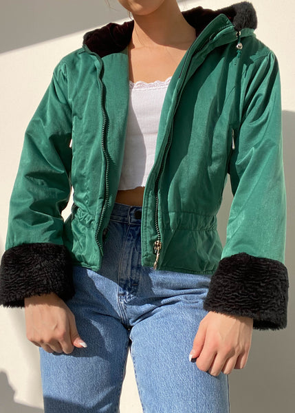 Emerald Y2k Cinched Fur Trim Jacket (S)