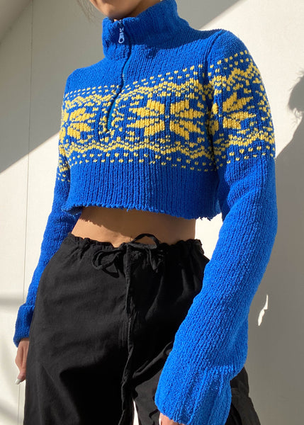 90's Blue & Yellow Zip-Up Knit (S)