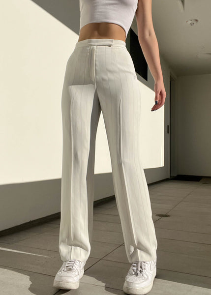 90's White & Gray Pinstripe Trousers (Sz 4)