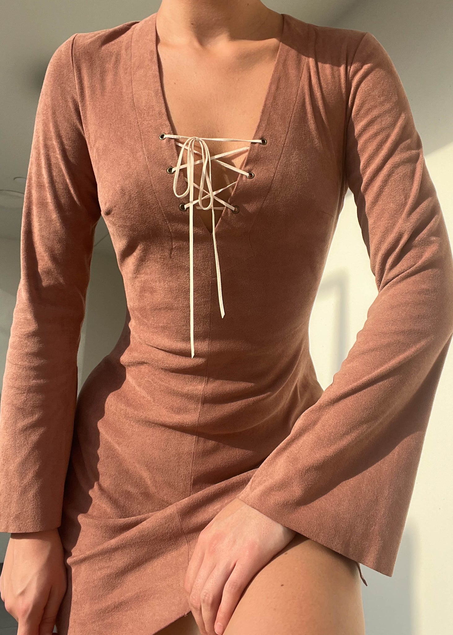90's Suede Lace Up Bebe Dress (S)