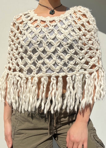 90's Cream Crochet Shawl (S)