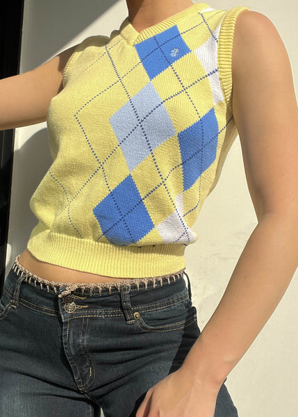 Y2k Yellow & Blue Argyle Vest (S)