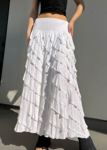 2000's White Ruffle Maxi Skirt (M-L)