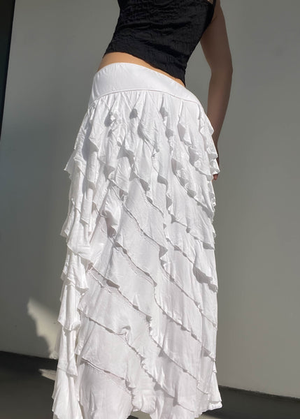 2000's White Ruffle Maxi Skirt (M-L)