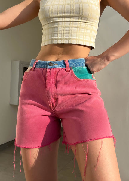 80's Color-Block Denim Shorts (25-26")