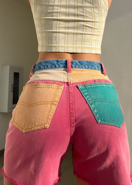 80's Color-Block Denim Shorts (25-26")