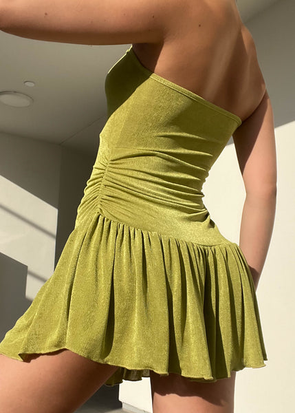 Lime Rouched Mini Dress (S-M)