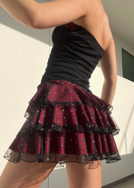 Y2k Black & Red Ruffle Mini Dress (S)