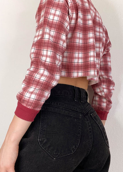 80's Burgundy Plaid Pullover (XS-S)