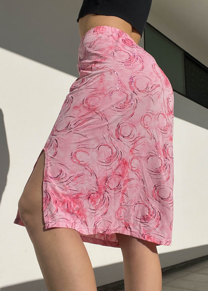 Y2k Pink Sparkle Print Midi Skirt (S)