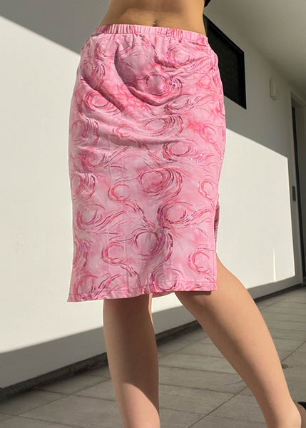 Y2k Pink Sparkle Print Midi Skirt (S)