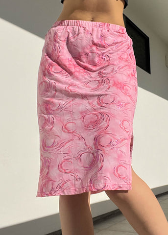 Y2k Pink Sparkle Print Midi Skirt (S)