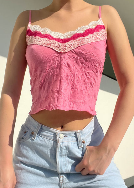 Y2k Layered Lace Pink Tank (S-M)